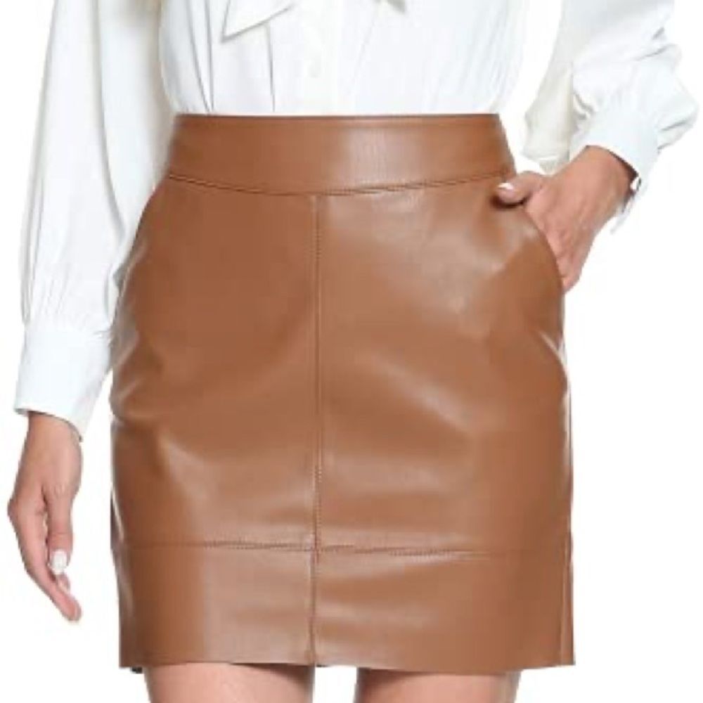 Elegant Tan Leather Skirt Fahsyee Sz M NWT